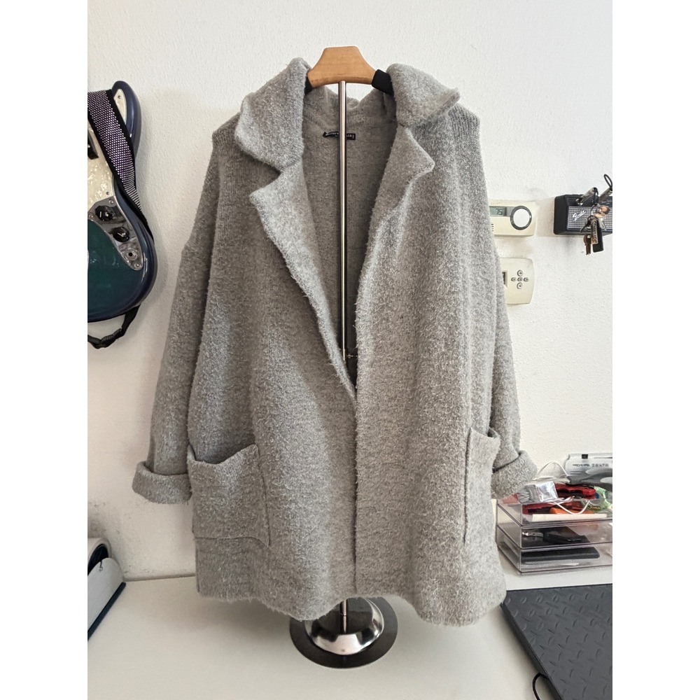 Brandy Melville Gray Wool Blend Oversized Knit Cardigan Sweater Made in Italy OS